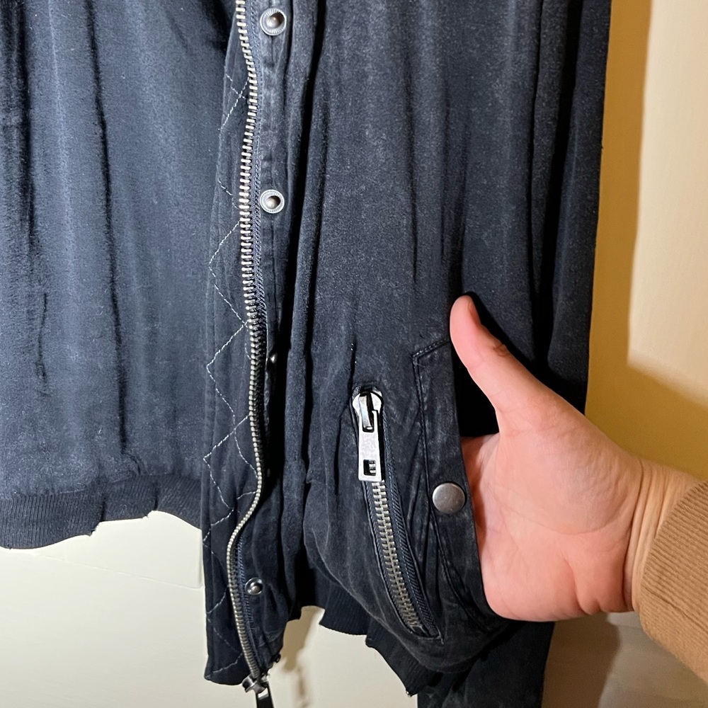 Chaser Distressed Black Button Up Jacket - image 3